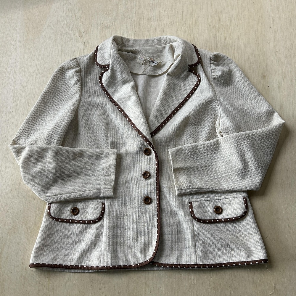 Vintage 80s Marty Gutmacher Tweed Blazer Jacket Womens M Cream Brown Union Made
